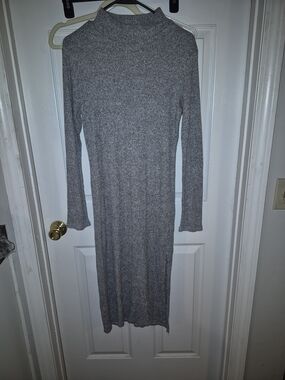 Ambiance Gray Ribbed Mock Neck Long Sleeve Dress